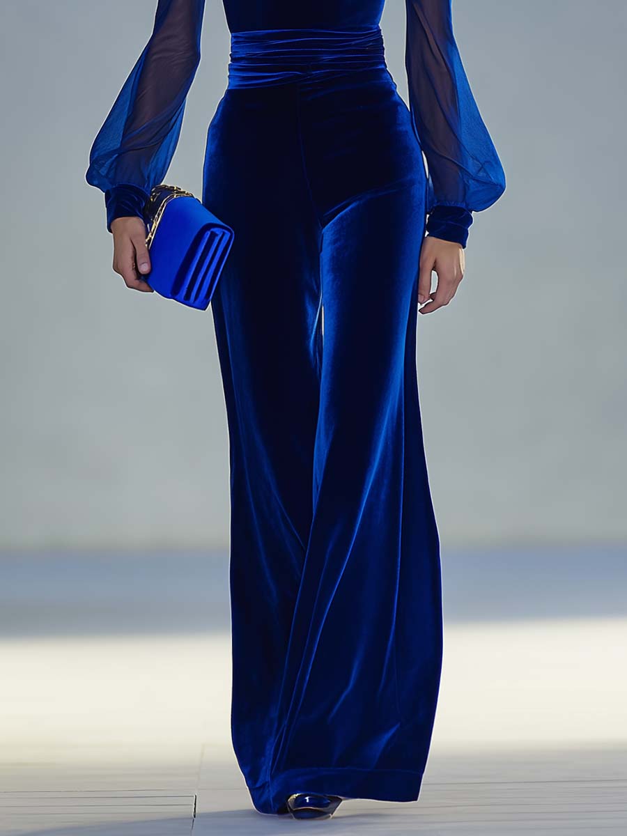 Damen Samt-Jumpsuit V-Ausschnitt Elegent