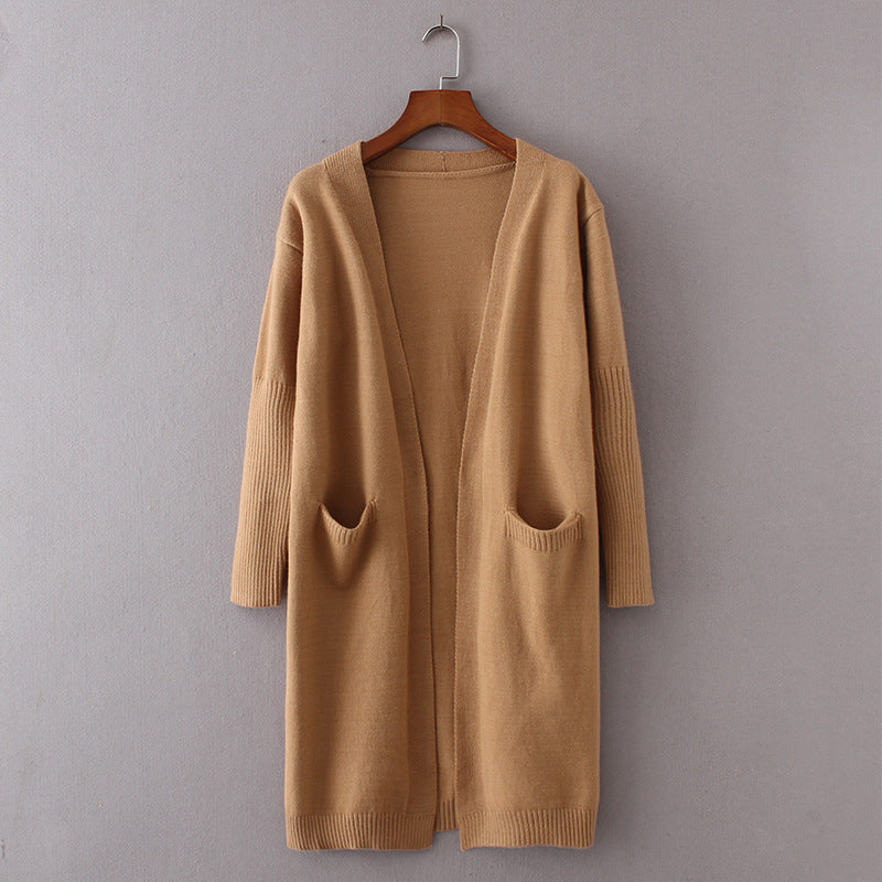 Damen Cardigan Grobstrick Lässiger Schnitt Mit Taschen Beige