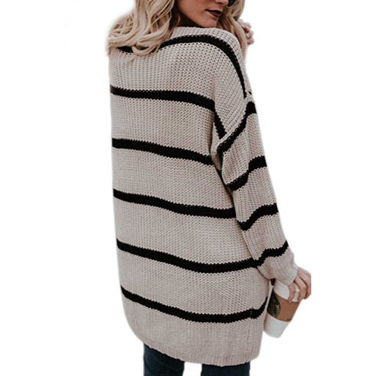 Damen Grobstrickpullover Lässige Streifenmuster