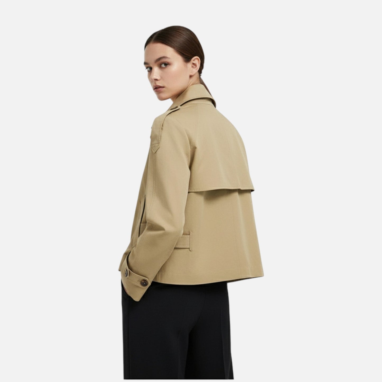 Damen Kurzjacke Stehkragen Bindegürtel