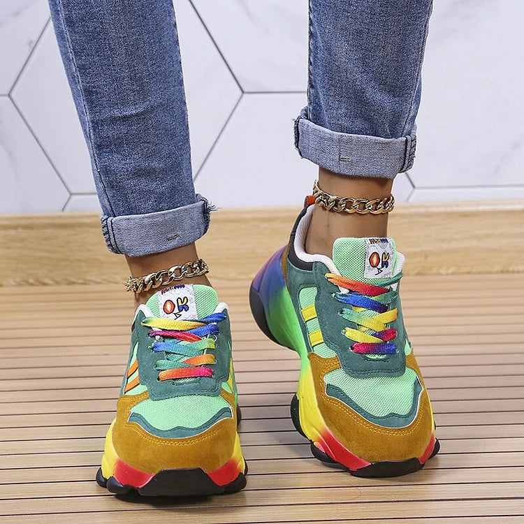 Damen Sneaker Mehrfarbig Klobig Schnürverschluss
