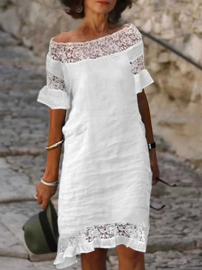 Eveloria Damen Kleid Baumwollspitze Dreiviertelärmel - Eveloria