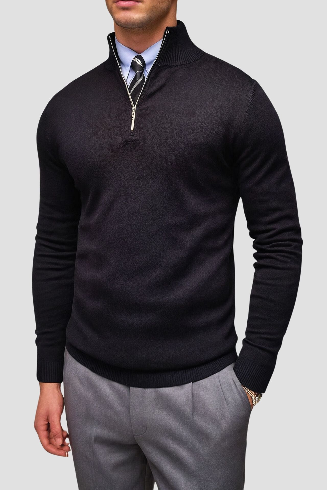 Sweatshirt Damen Reißverschlusskragen Minimales Design Grau
