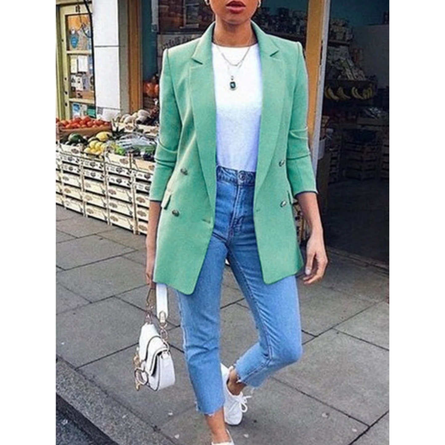 Eveloria Damen Blazer Mittellang Einfarbig