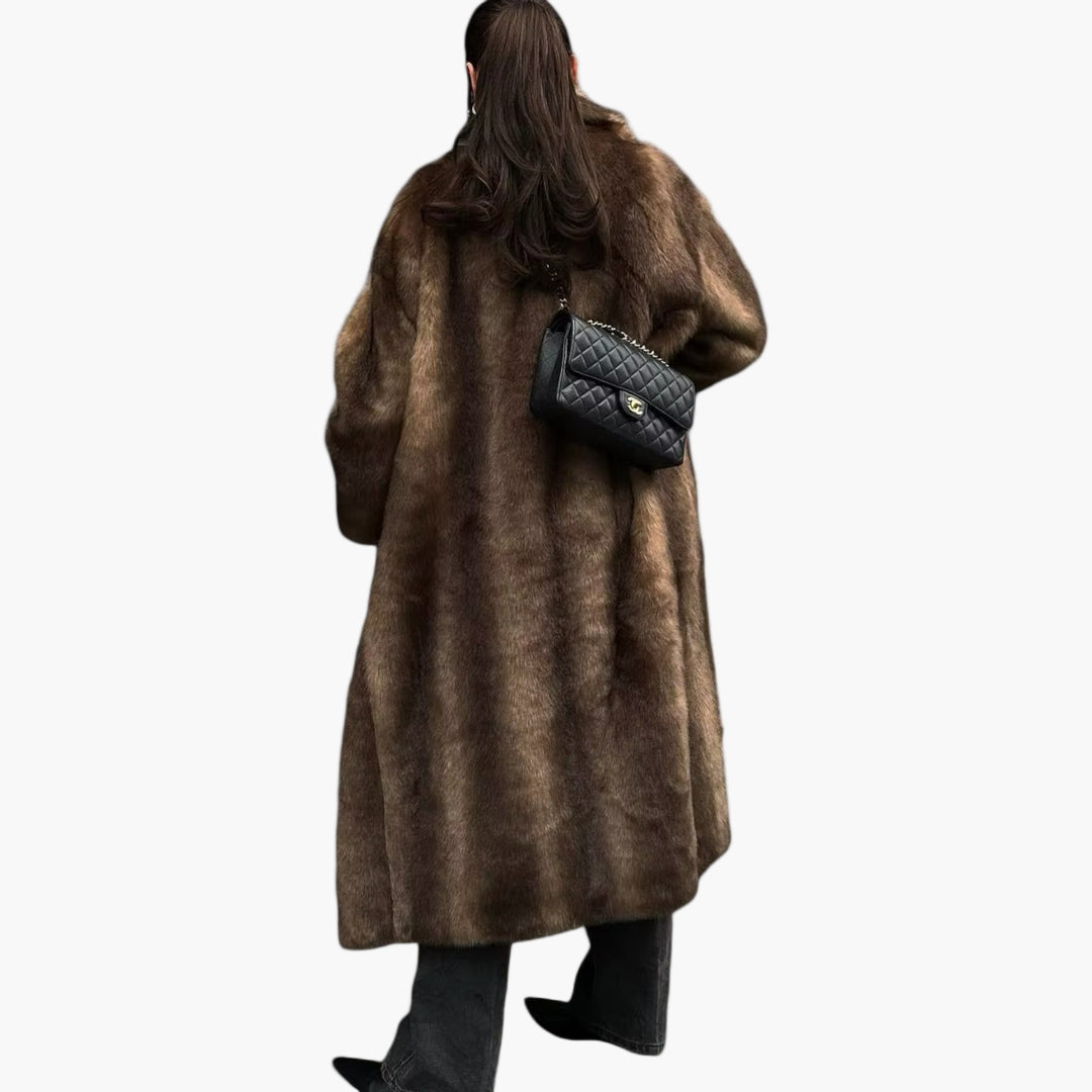 Damen Warmer Oversized Kunstfell Mantel Lang