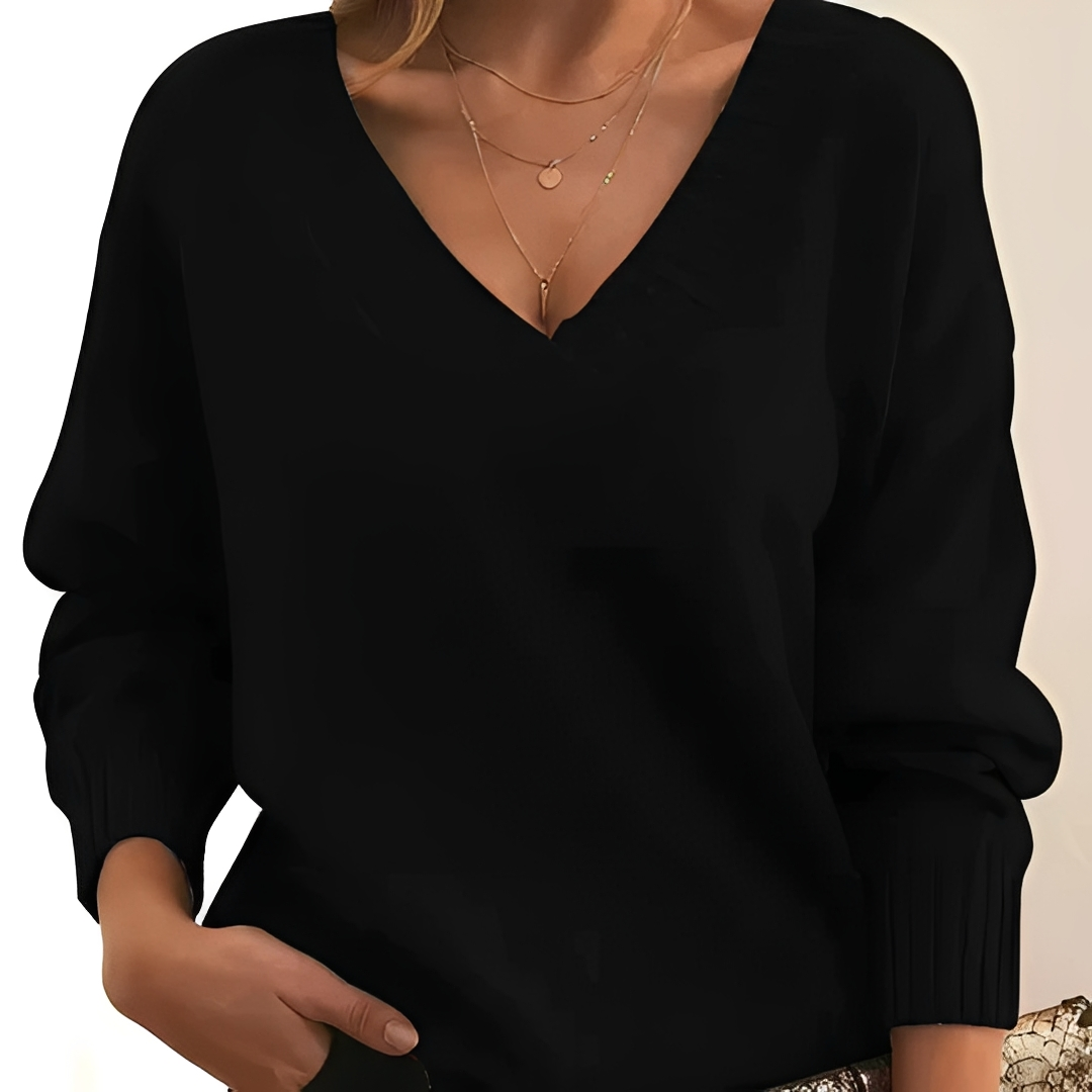 Damen Pullover V-Ausschnitt Weich Warm Beige