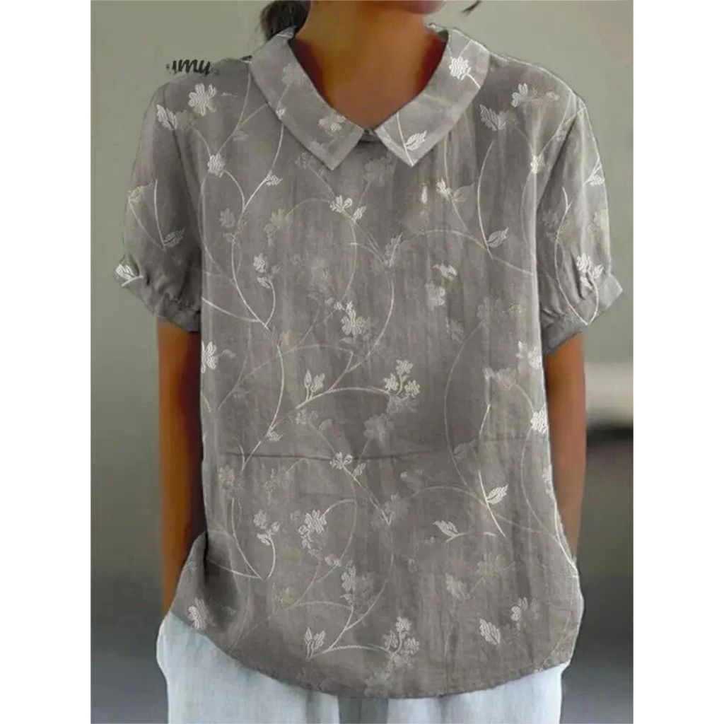 Damen Bluse Blumenmuster Kurze Ärmel