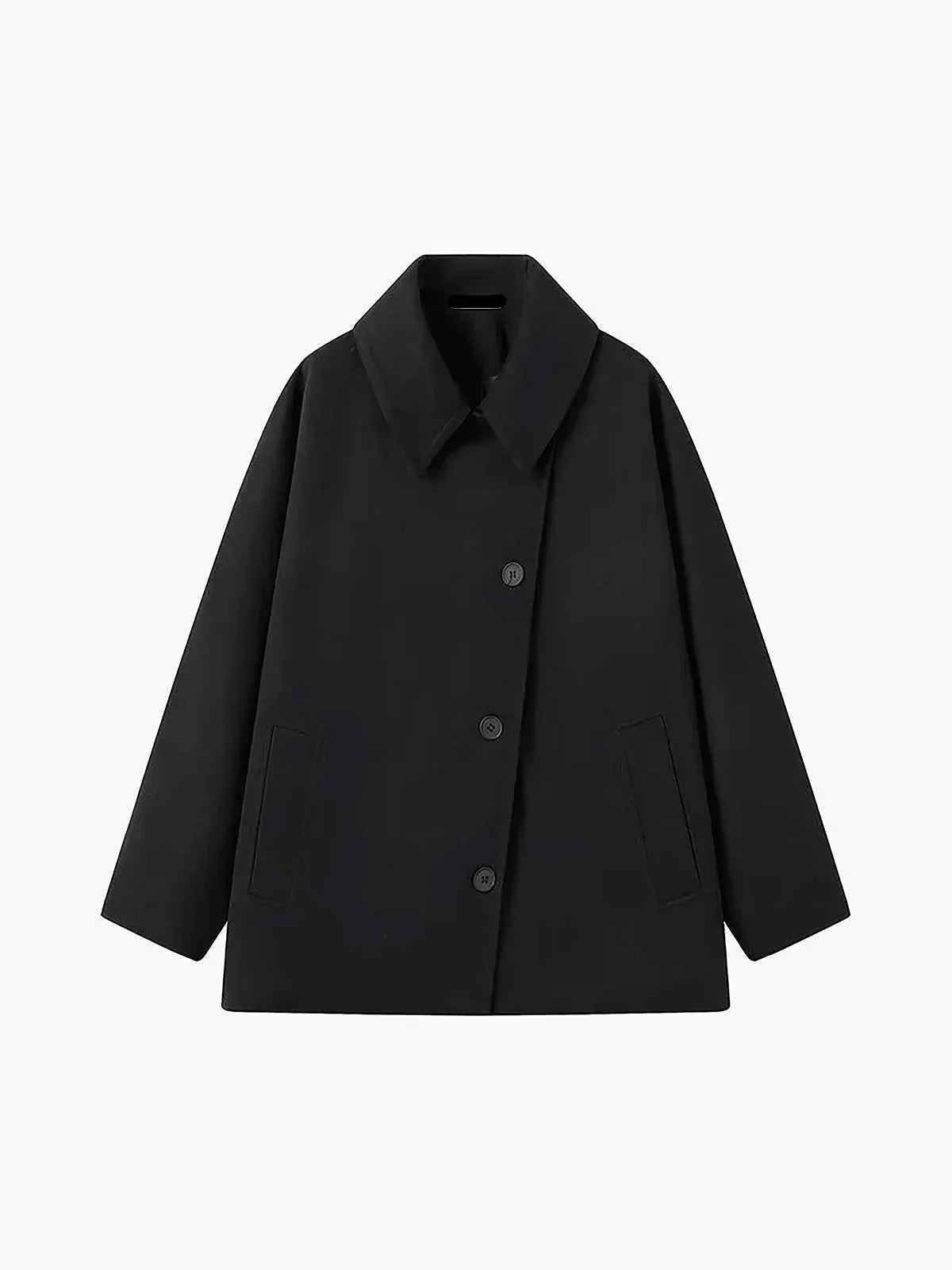 Damen Oversize Wintermantel Reverskragen Asymmetrischer