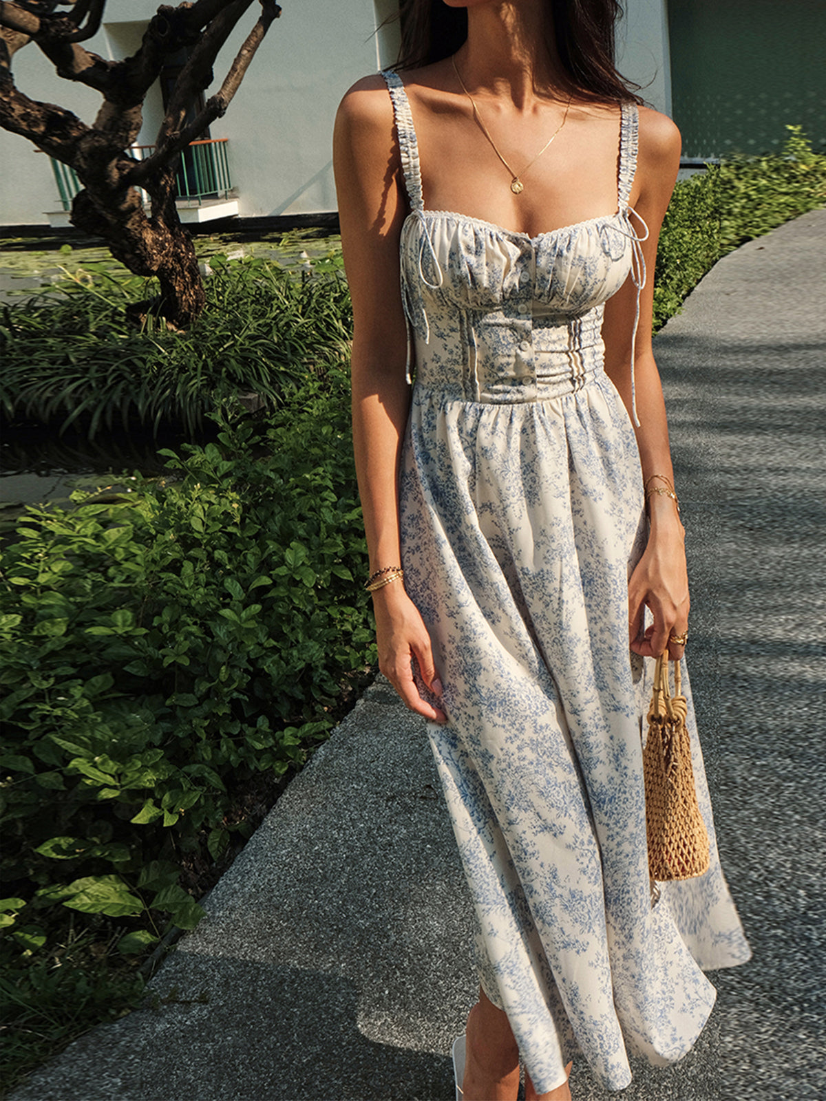 Eveloria Damen Midi Kleid Blumenmuster