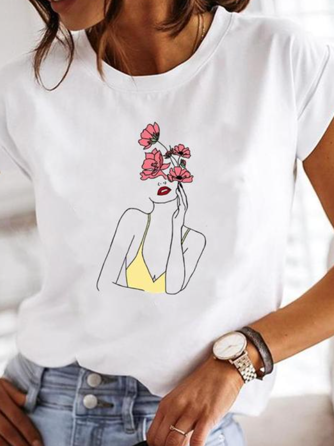 Damen Leichtes Sommer-T-Shirt Stilvoll Baumwolle Weiß