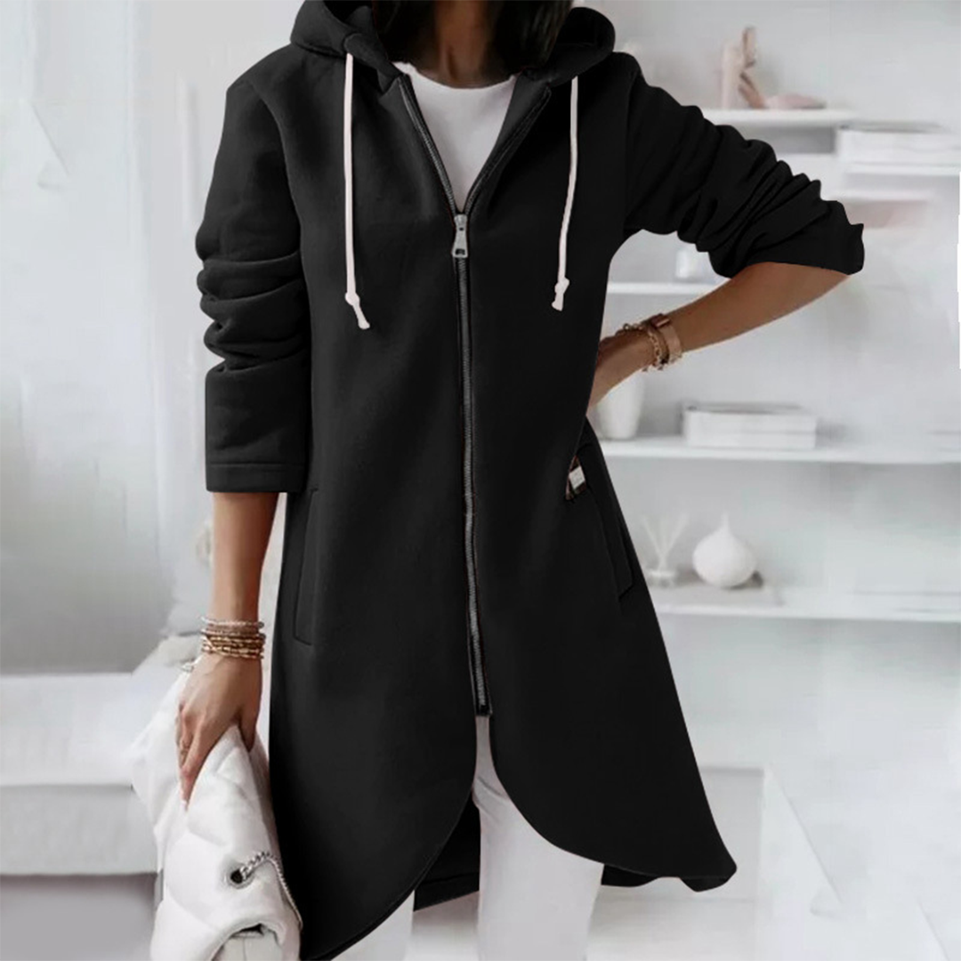 Damen Langjacke Reißverschluss Kapuze