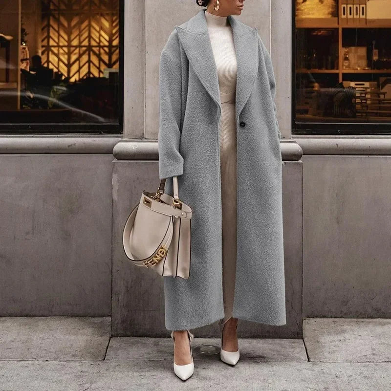 Damen Langmantel Klassisch Revers Zeitloses Design