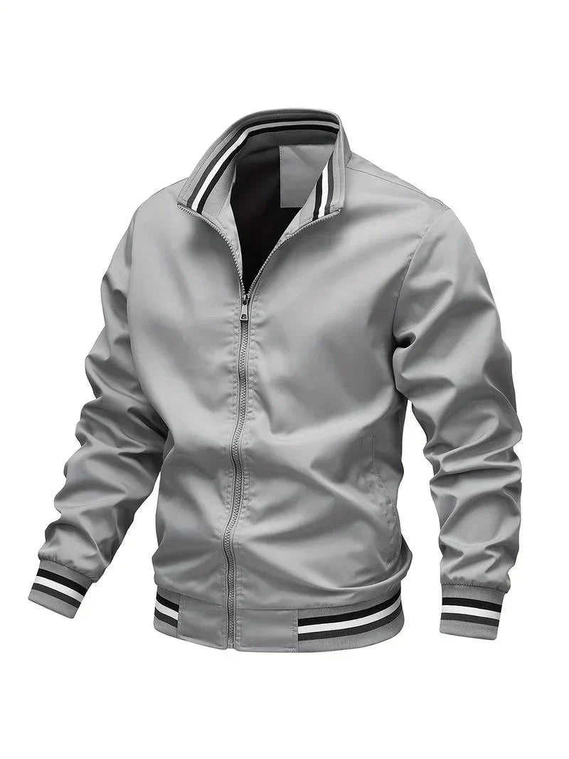 Bomberjacke – Winddichte, leichte Reißverschlussjacke für Herren-Silber-S-Chaps Herrenmode