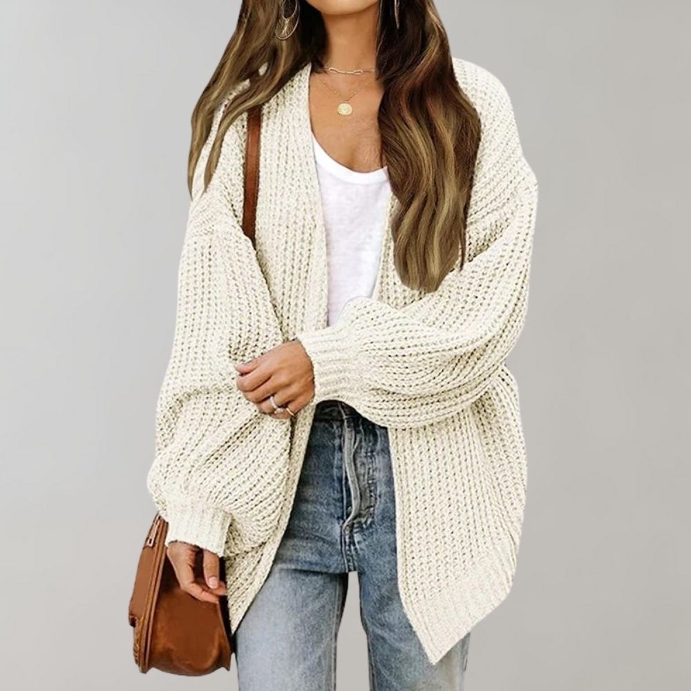 Damen Strickjacke Offene Vorderseite Beige