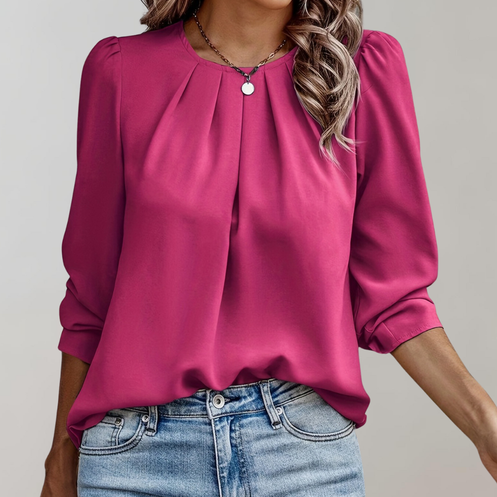 Damen Bluse Falten Puffärmel