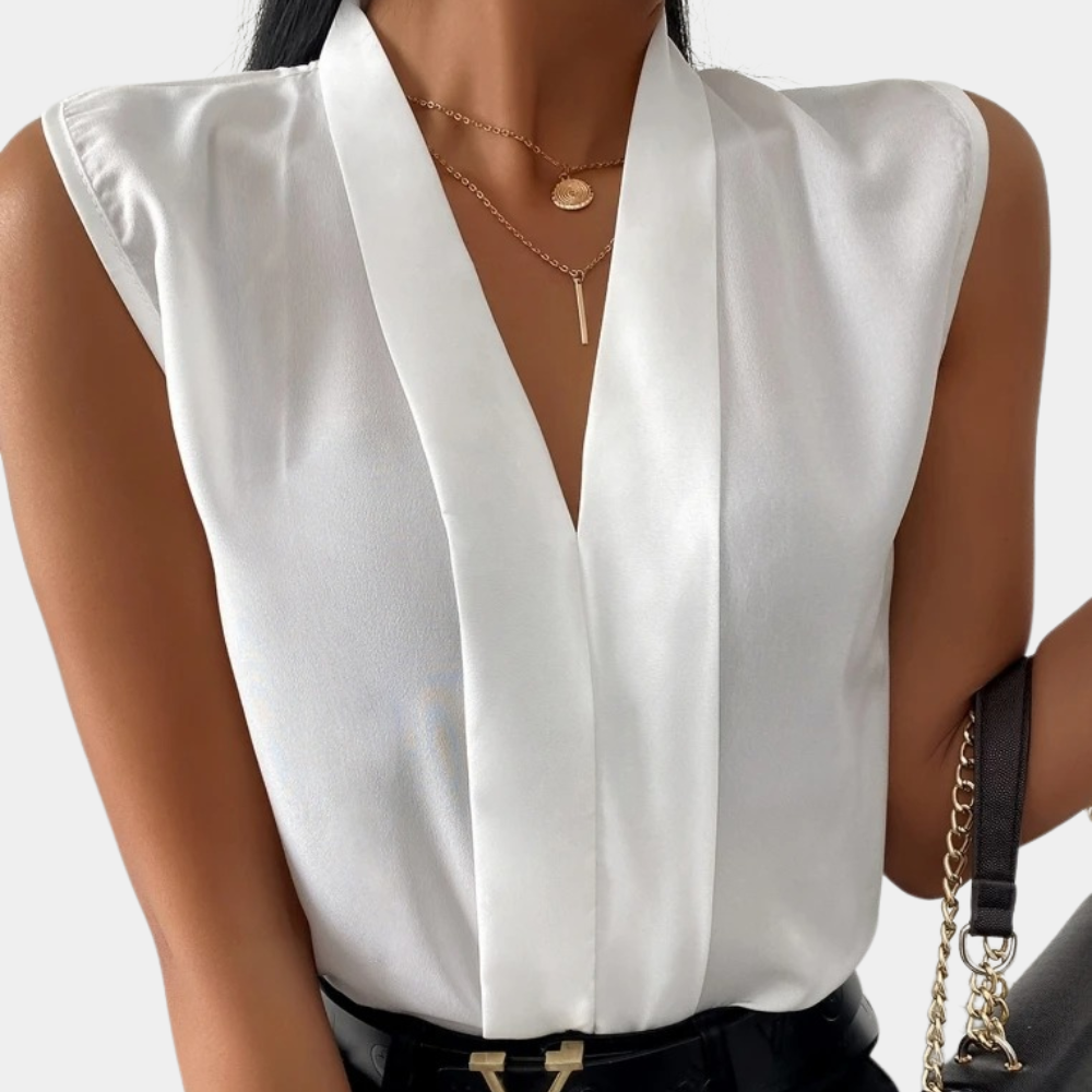 Damen Bluse V-Ausschnitt Bluse Baumwolle Elegant Weiße