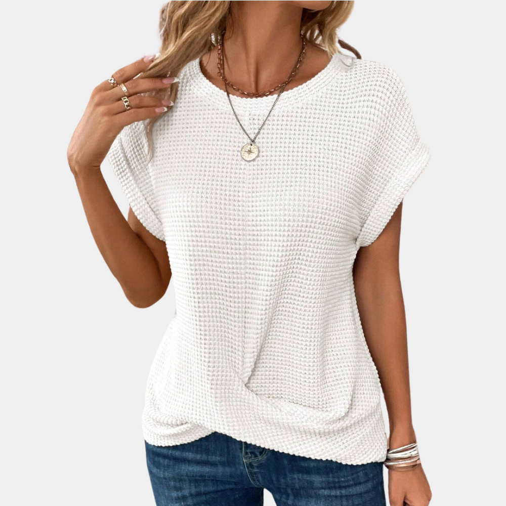 Damen Rundhals-Shirt mit Textur und Twist-Design