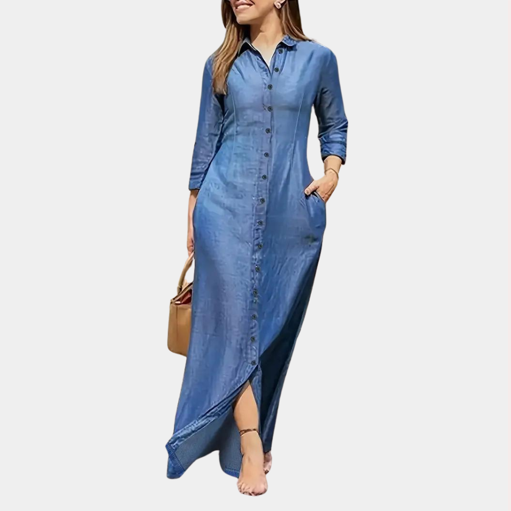 Damen Maxi-Kleid Mit Knöpfen