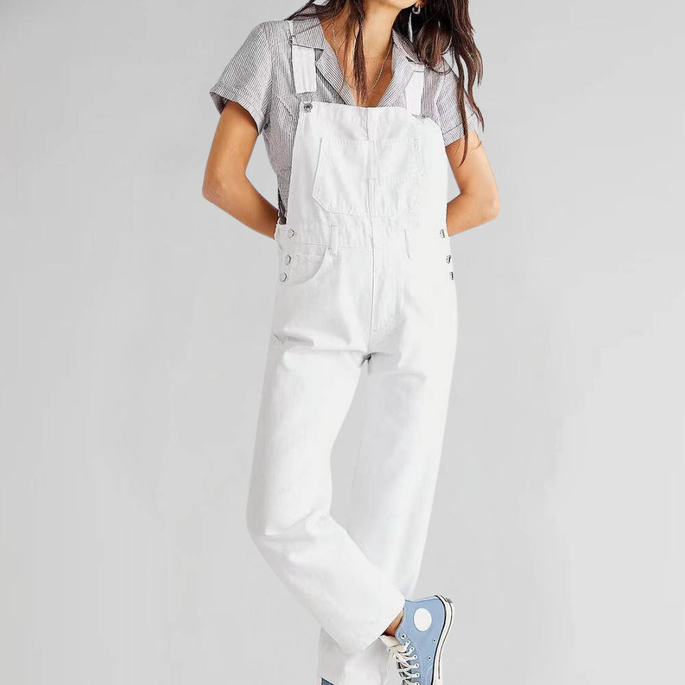 Damen Latzhose Denim Cross-Back Blau