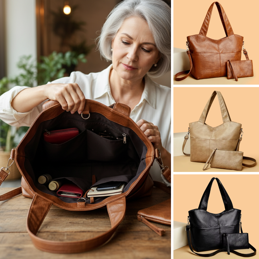Damen Handtasche Strukturiert Doppelriemen Groß