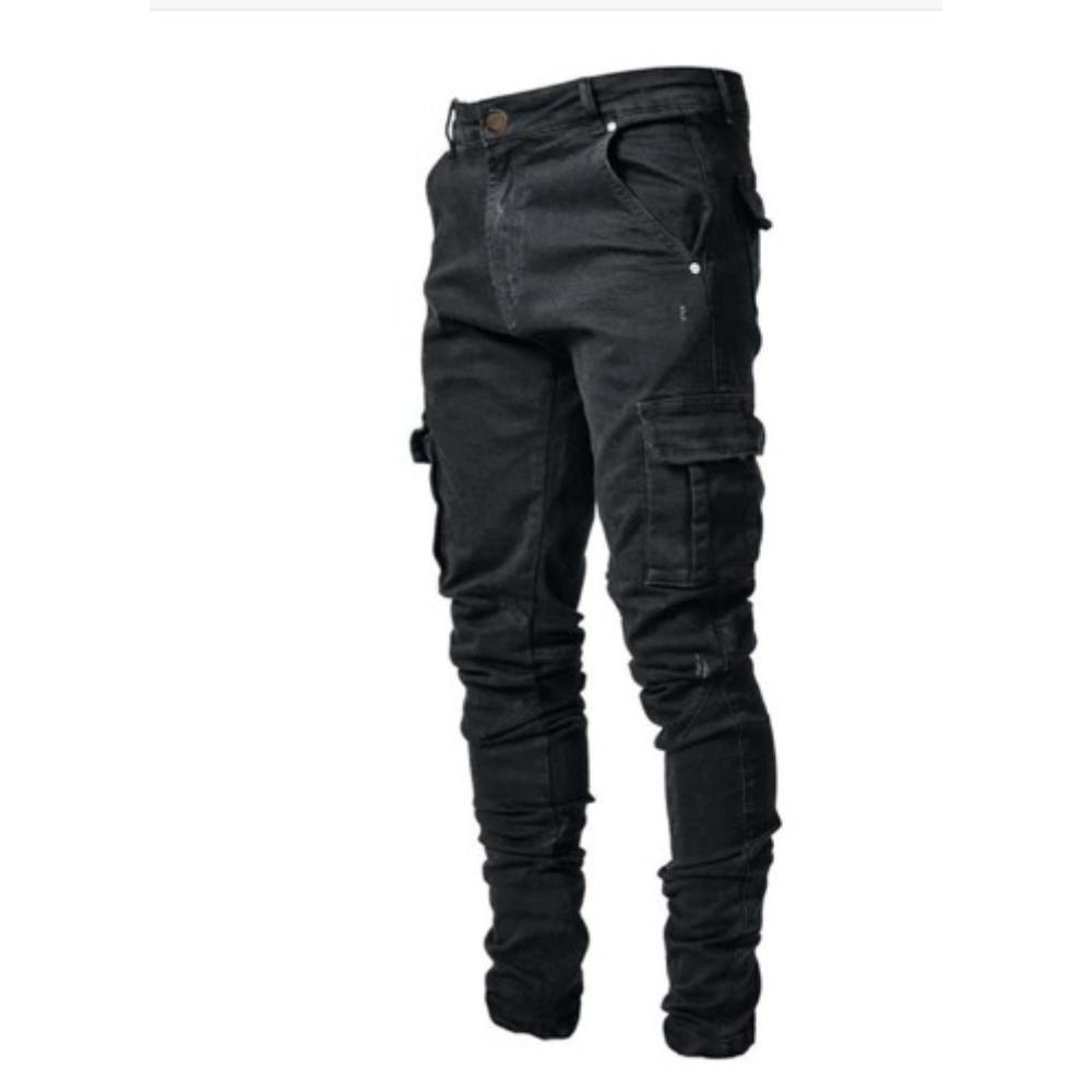 Cargo-Jeans – robust – normale Passform – Cargohosen – Herrenjeans-Schwarz-S-Chaps Herrenmode