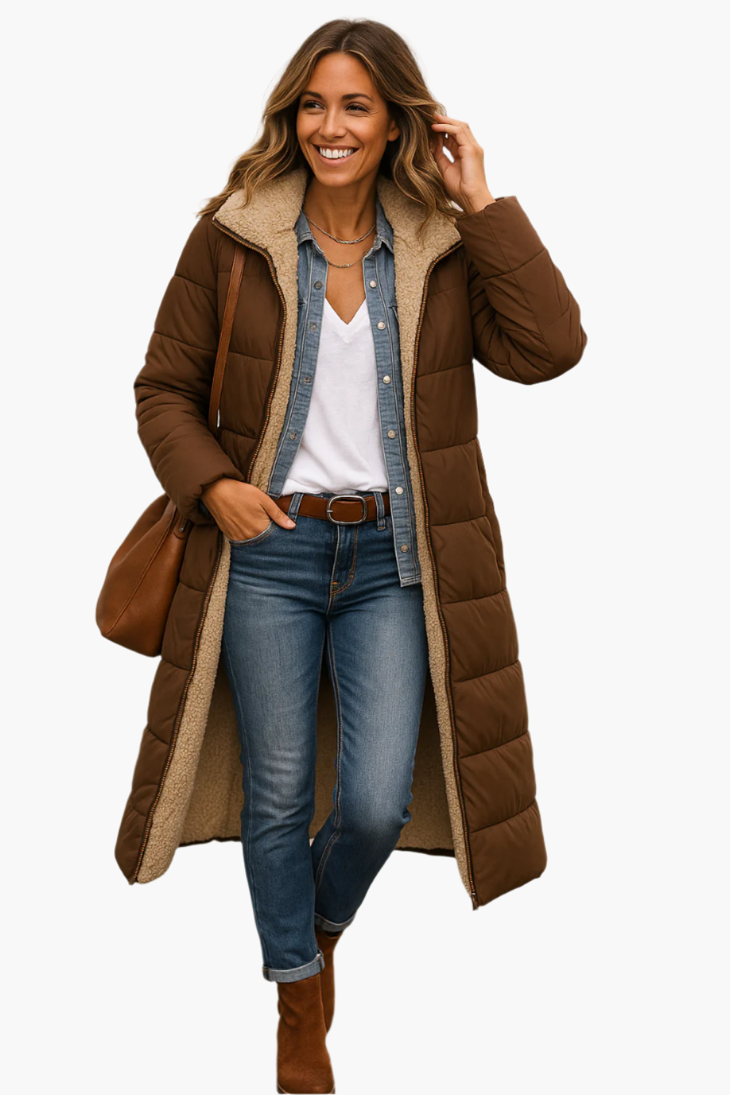 Damen Warme Winterpufferjacke Kapuzen Longline
