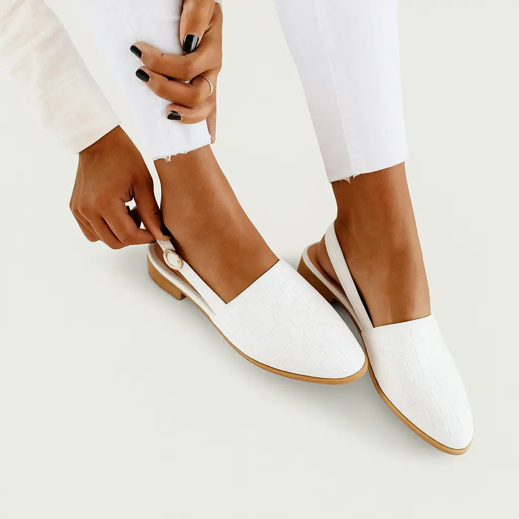 Geflochtene Slingback-Loafer Schuhe Damen Leder Beige