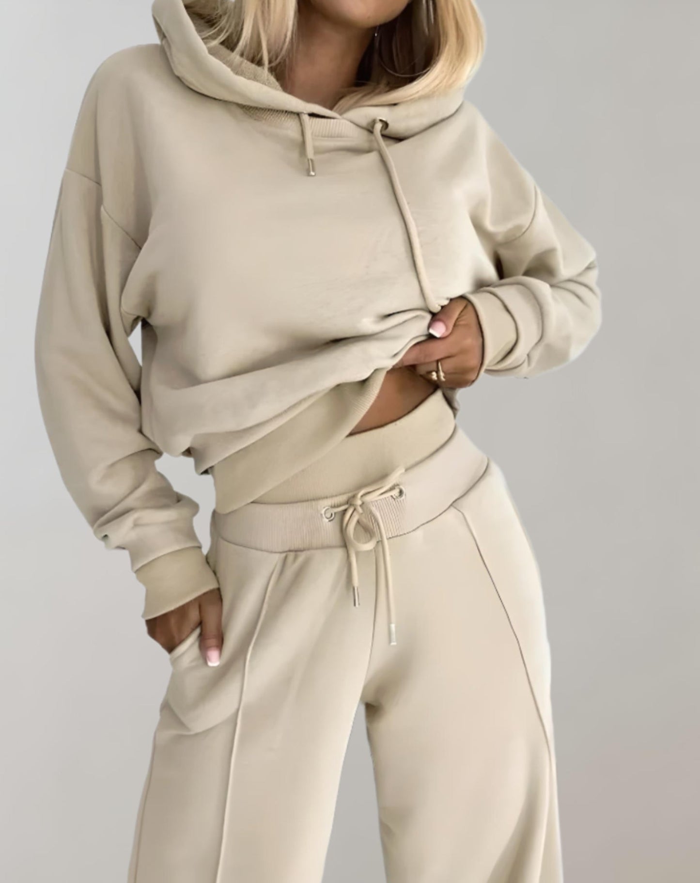 Damen Hoodie Trainingsanzug 2-teilig Weitbein Hose Streetstyle
