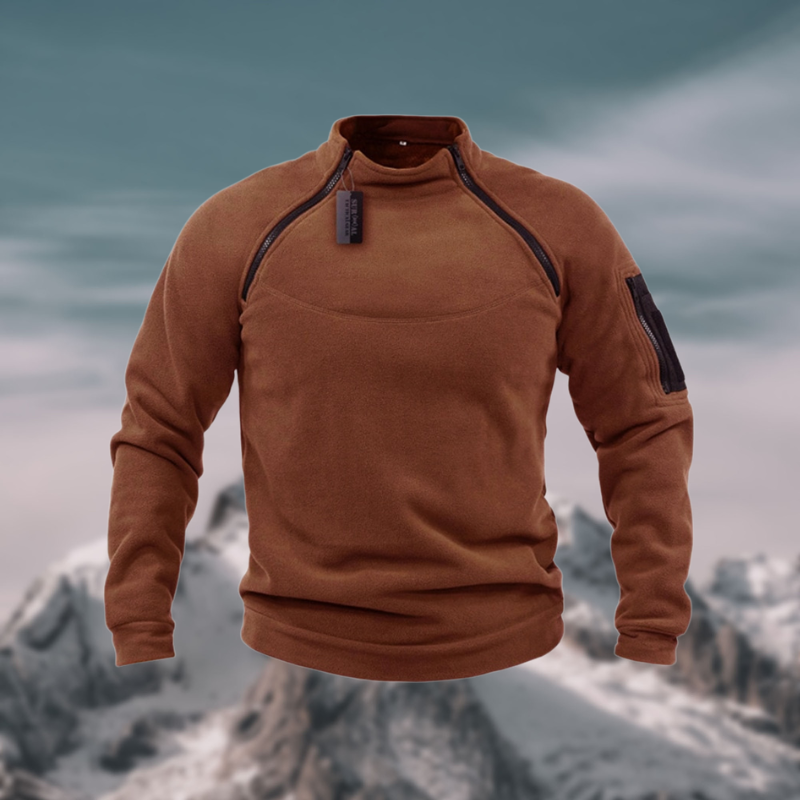 Herren Pullover Stehkragen Viertelzip aus Merino-Wolle Beige