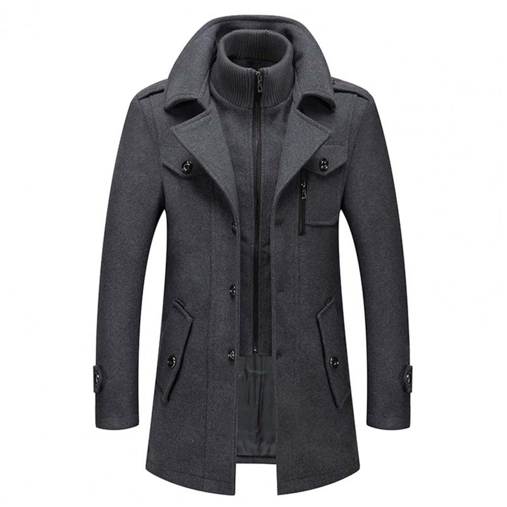 Herren Trenchcoat Doppelkragen Wollmantel