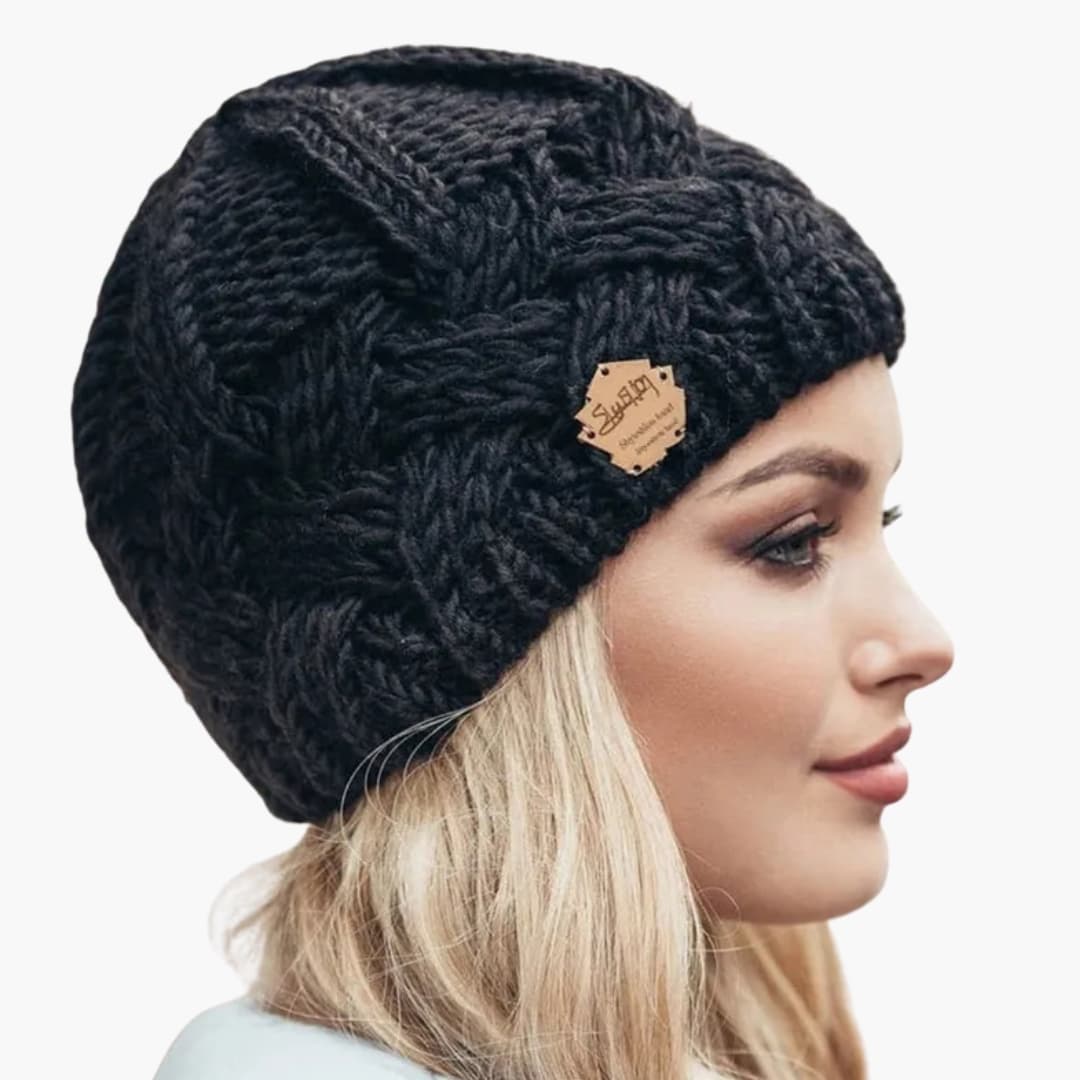 Damen Wintermütze Gestrickt Rund Gerippt Warm Beige
