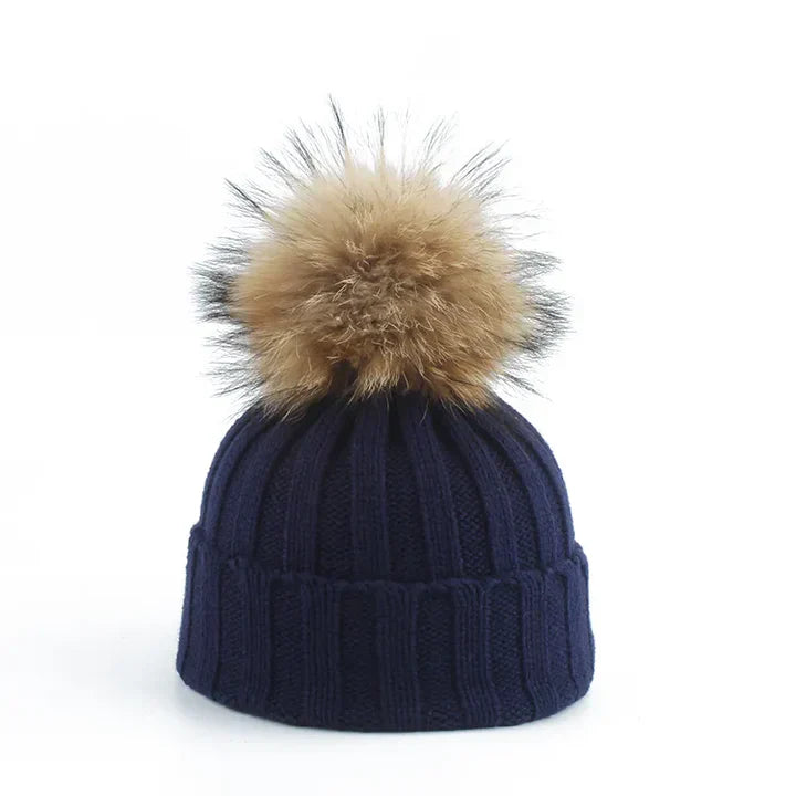 Damen Strickmütze Bommel Weiches Innenfutter Warm