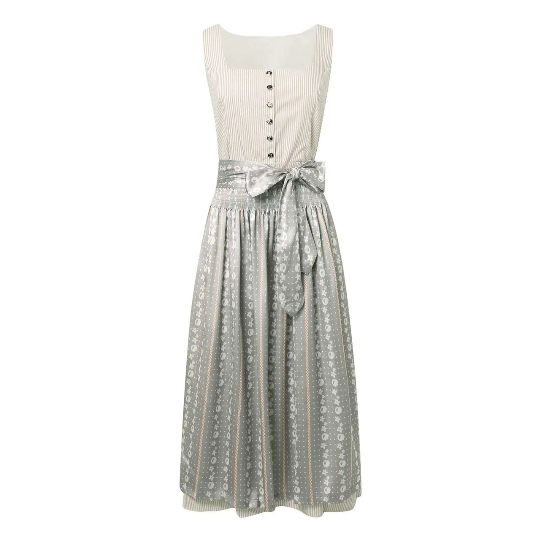 Damen Dirndl Kleid Midi Quadratischer Ausschnitt Blau