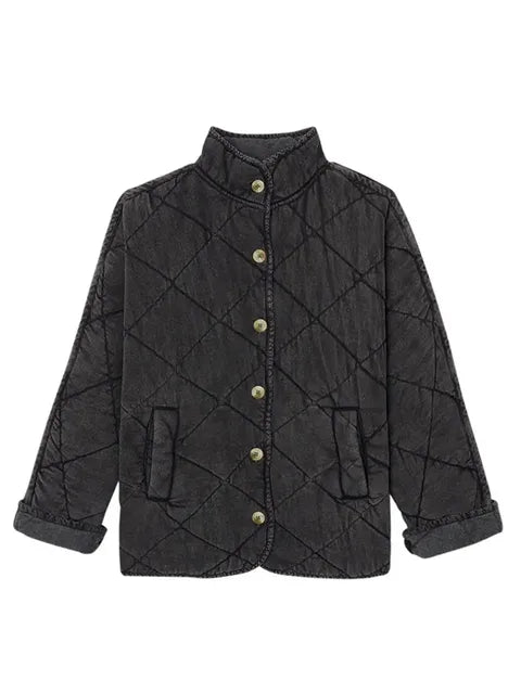 Damen Leichte Steppjacke Mit Knöpfen Solide Farbe