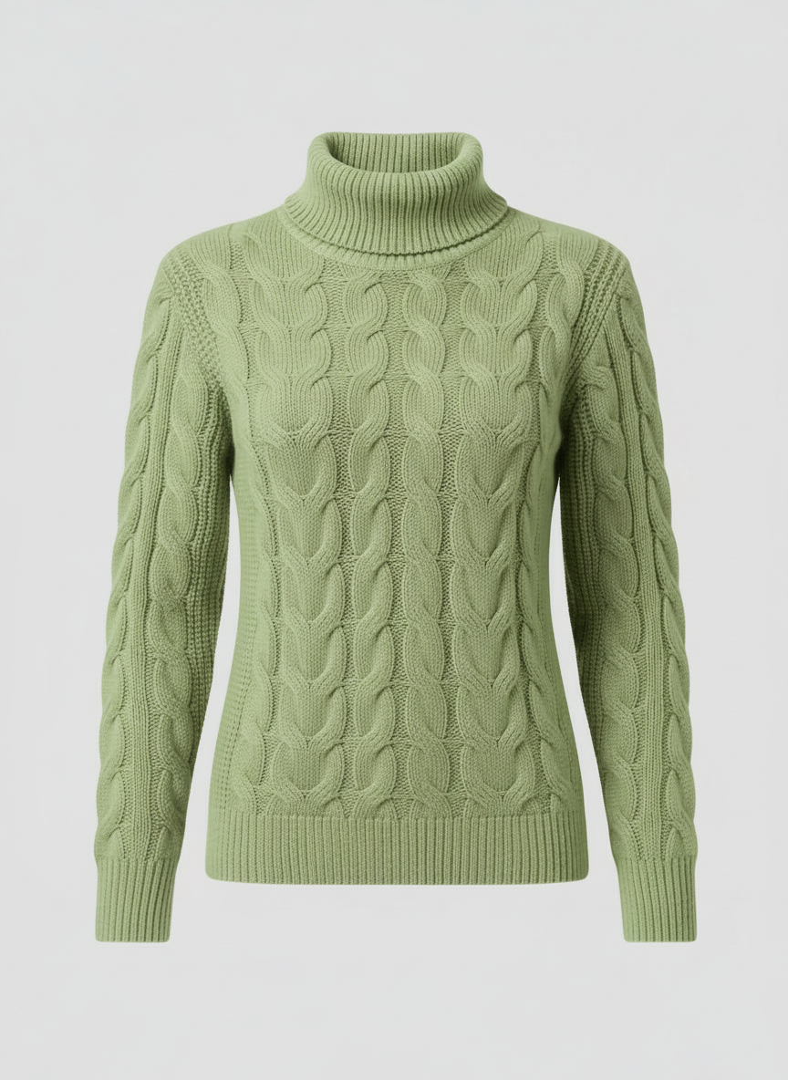 Damen Rollkragenpullover Zopfmuster