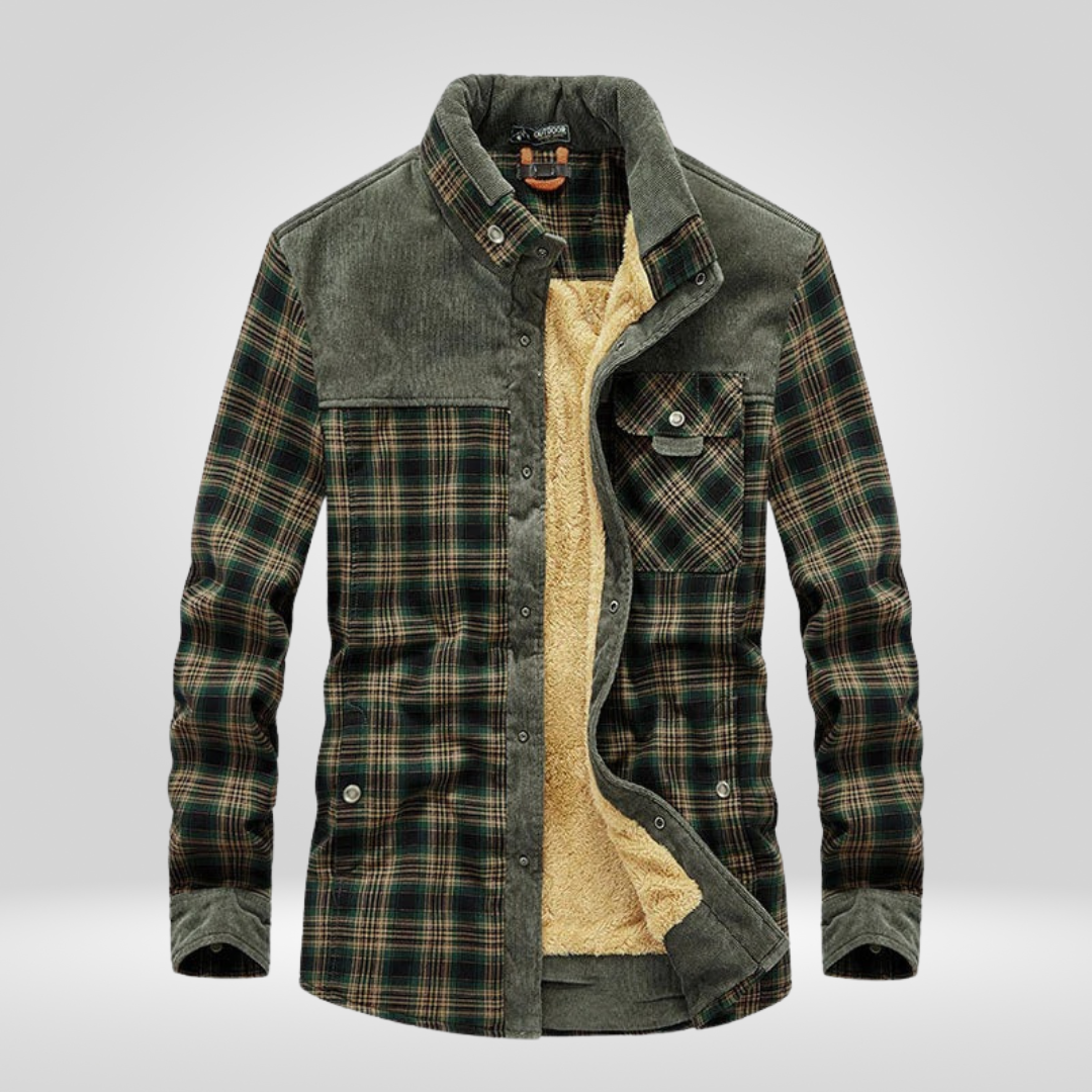Fleecegefüttertes Overshirt – Warm – Karomuster – Fleecegefütterte Jacke – Herrenjacke-Grün-M-Chaps Herrenmode