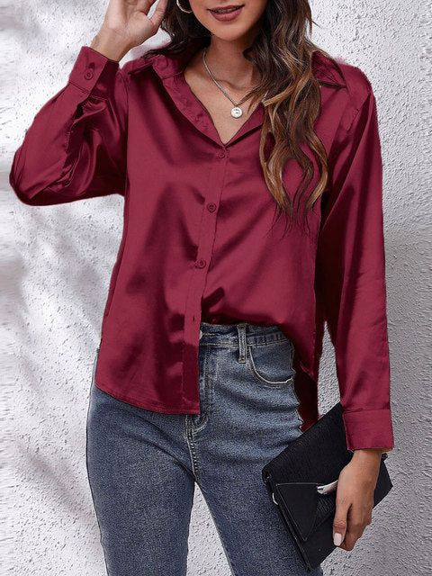 Damen Formelle Bluse Knopfleiste Lockere Passform