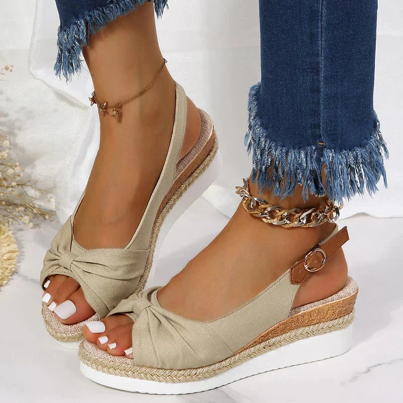 Eveloria Damen Espadrille Sandalen Schnallenverschluss Knotendetail