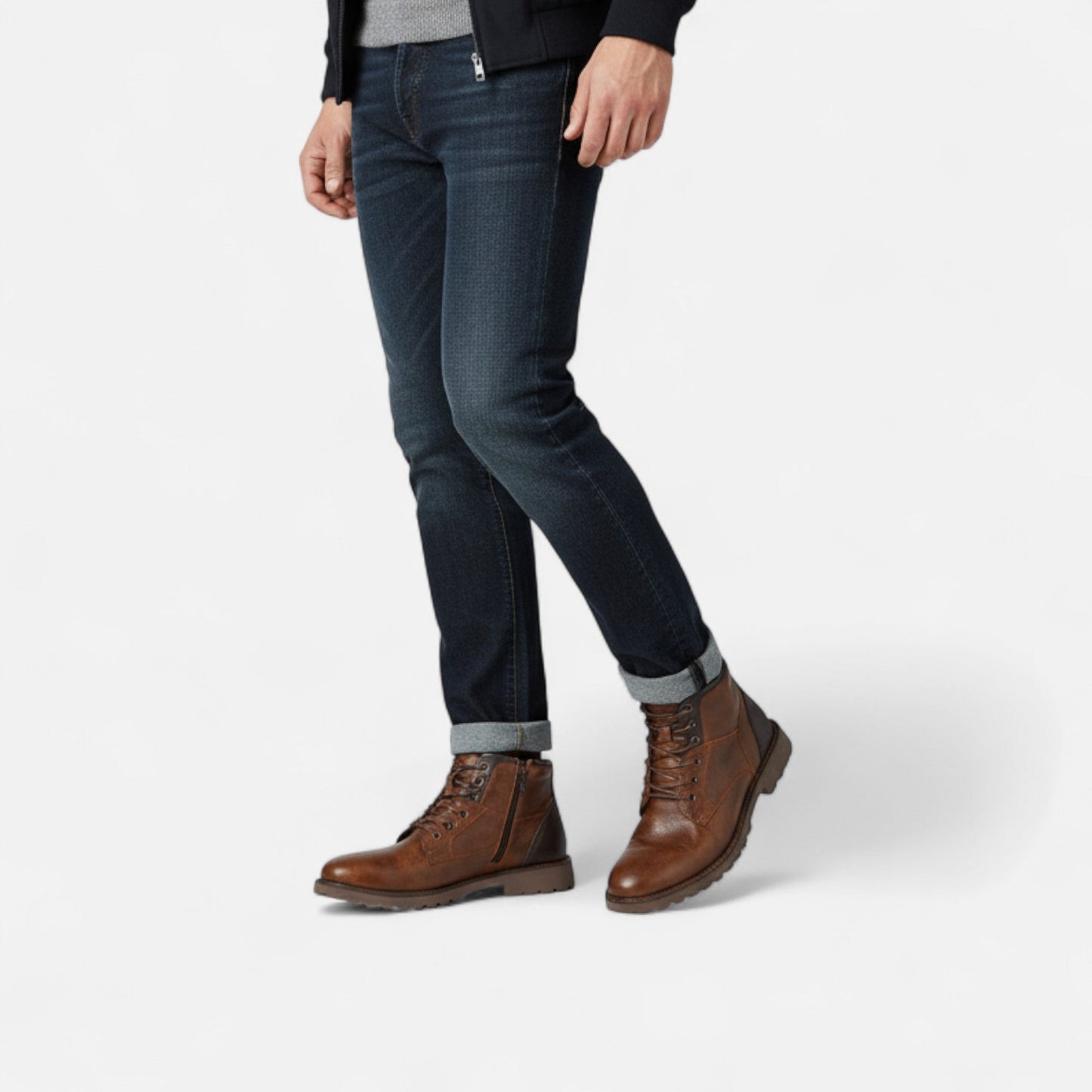 Herren Leder Stiefeletten Vintage Schnürboots Braun