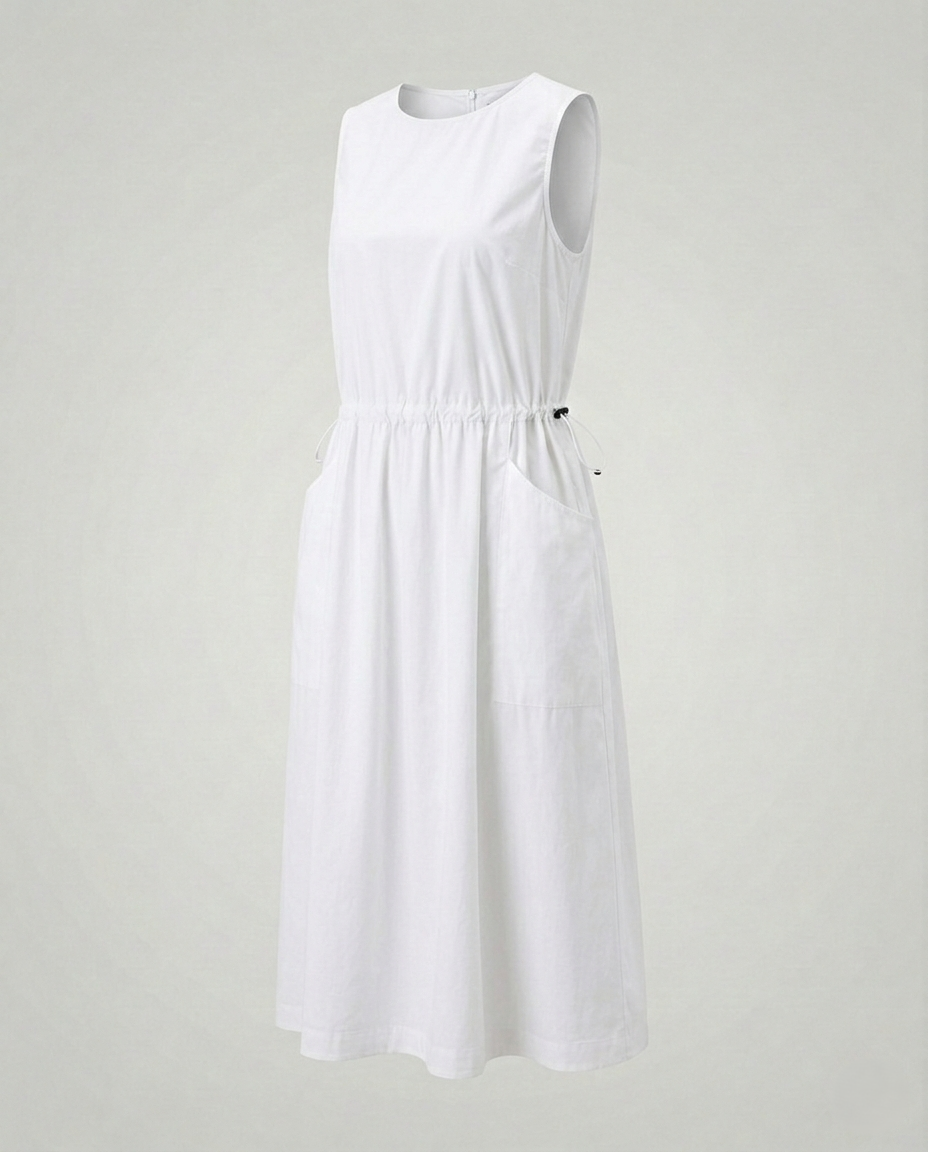 Damen Ärmelloses Midikleid Kordelzug Bund