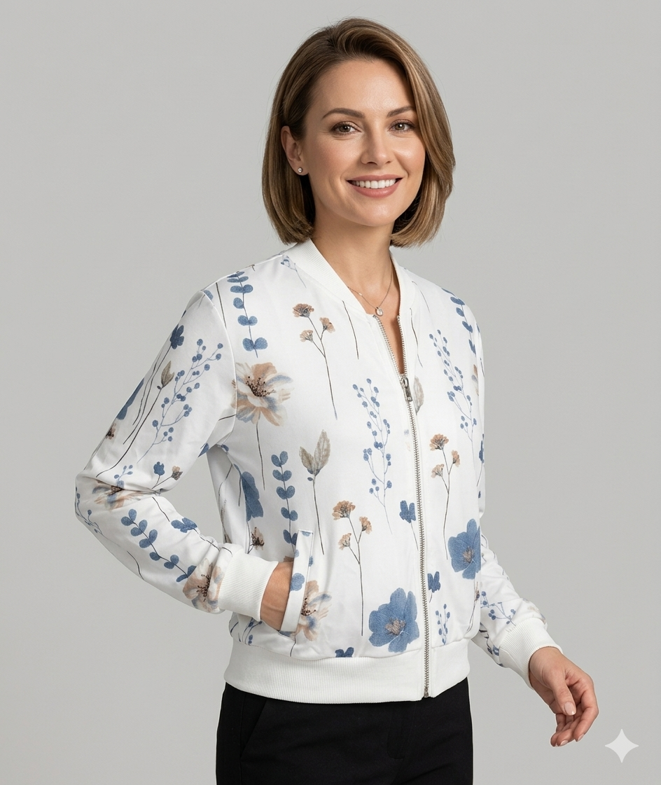 Damen Bomberjacke Florales Design Elastisch Eveloria