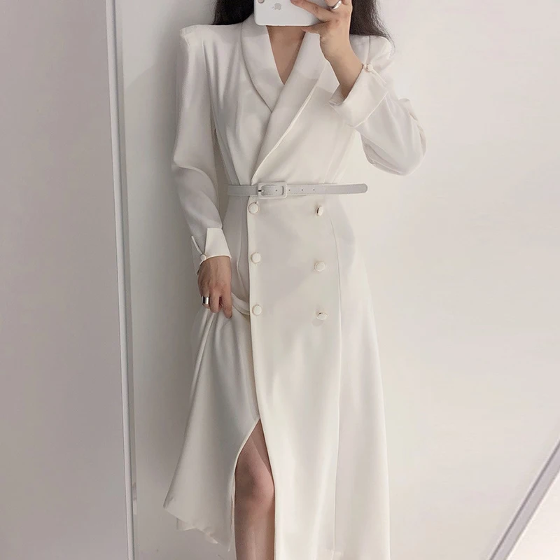 Damen Trenchcoat Maßgeschneidert Doppelreihig Lang