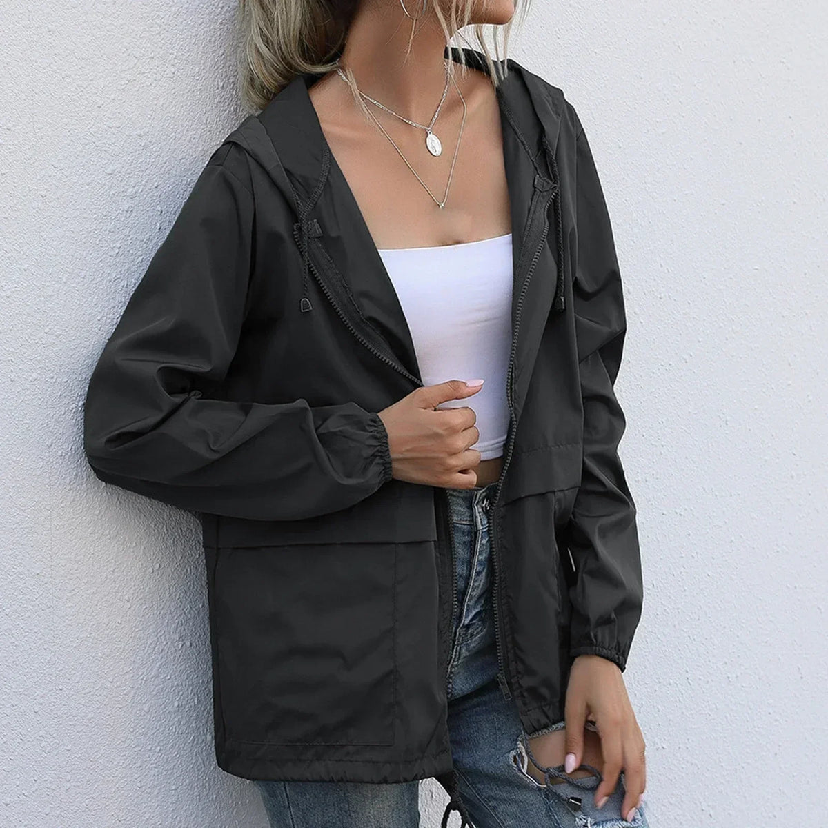Eveloria Damen Winddichte Sommerjacke Kapuze