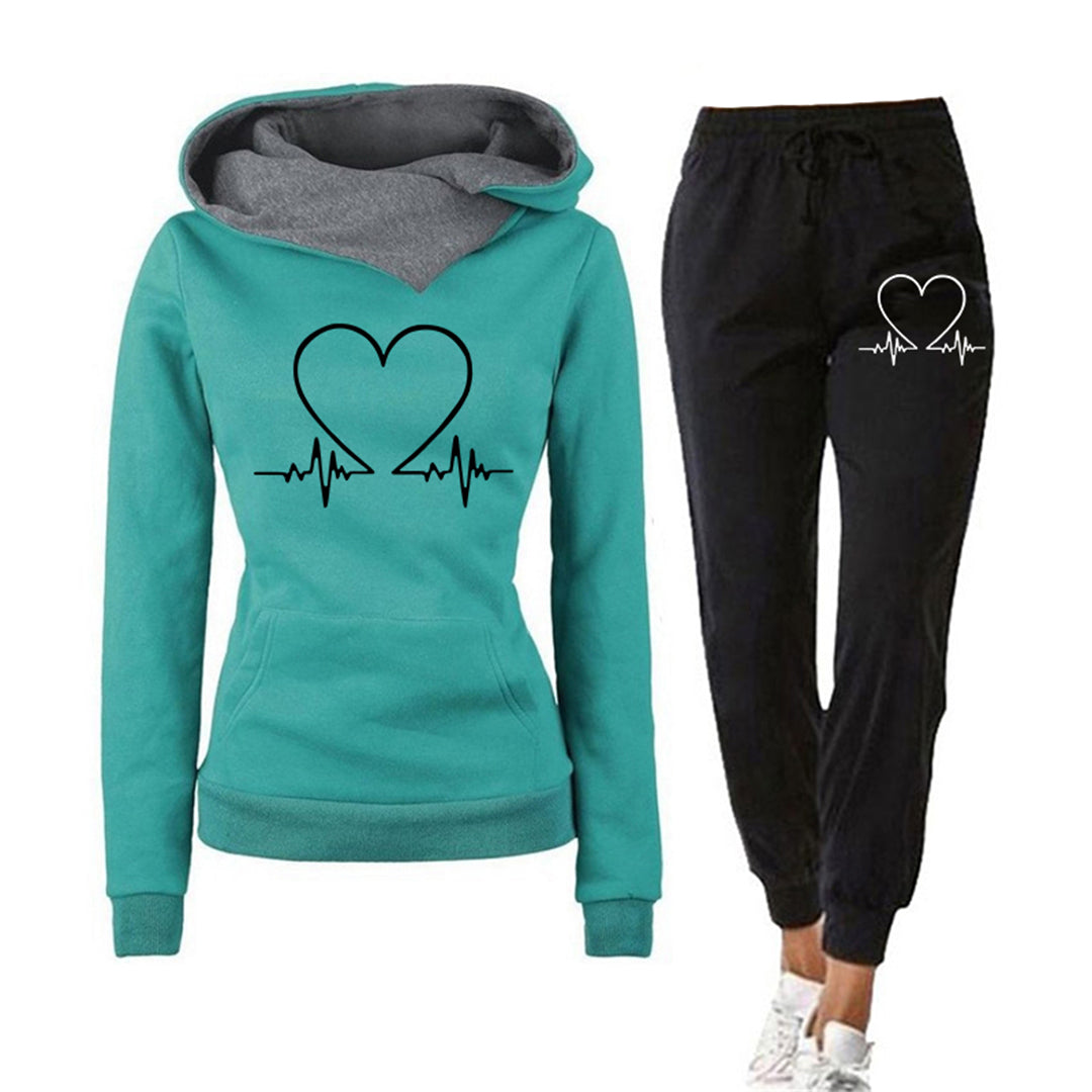 Damen Hoodie Jogginghose Set Herzsmotiv