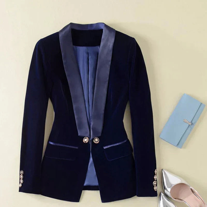 Eveloria Damen Samt Blazer mit Satin Revers