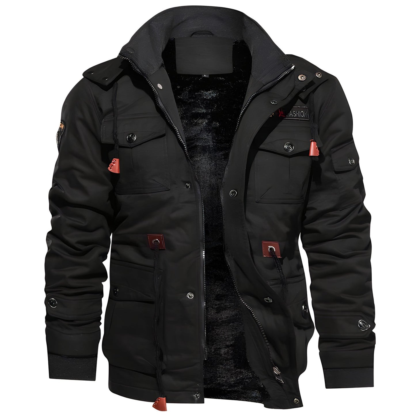 Herren Militärjacke Kapuze Mehrfach-Taschen Funktionales Design