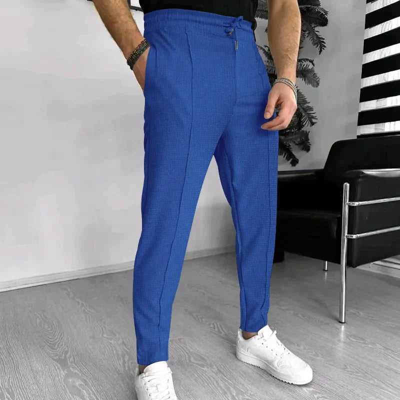 Herrenhosen - Lässige elastische Taille Stretch Slim Fit Sweatpants-Blau-M-Chaps Herrenmode