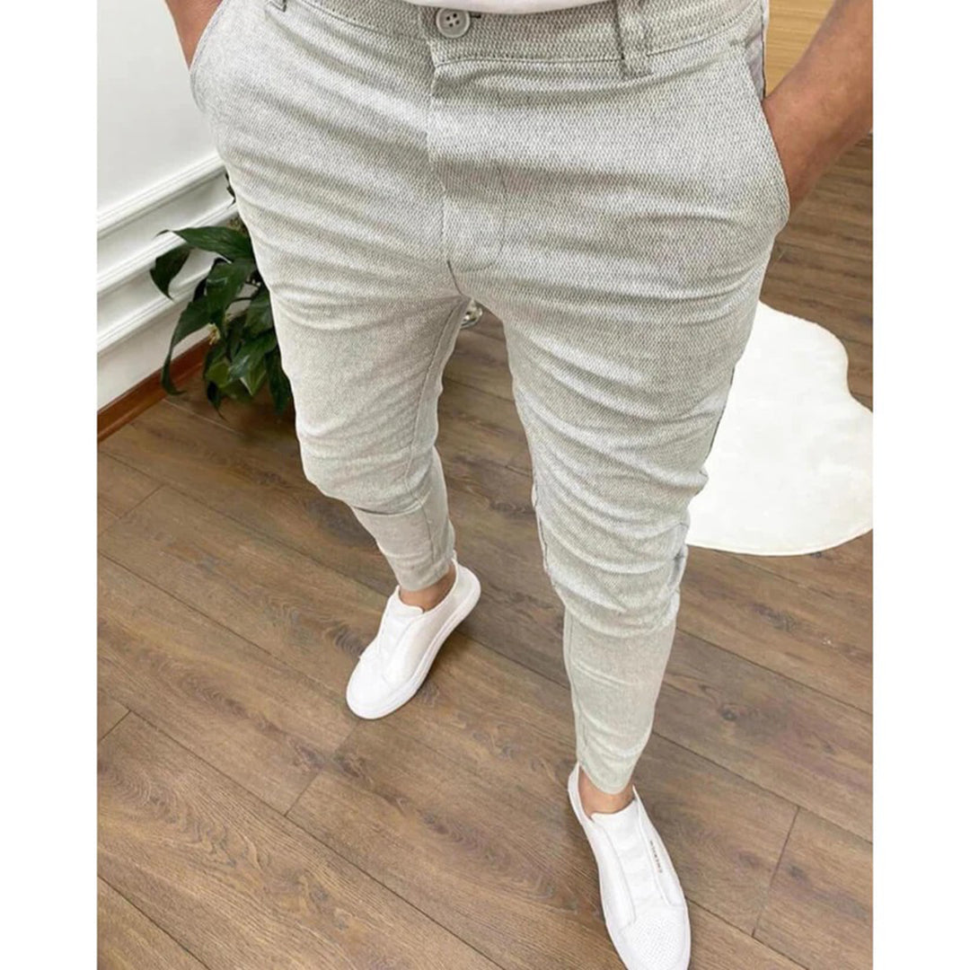Herrenhosen - Stretch - Slim Fit - Chinos - lässige Anzughosen-Hellgrau-S-Chaps Herrenmode