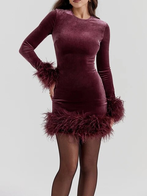 Damen Langärmliges Minikleid Figurbetonter Stoff