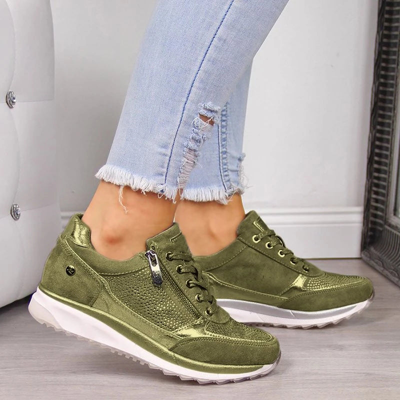 Damen Schnürsneaker Strass Plateau
